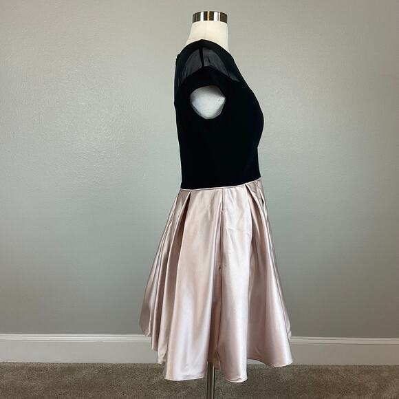 Betsy & Adam Mini Fit and Flare Cocktail Dress Size 8 Black Knit and Pink Satin - Picture 3 of 12